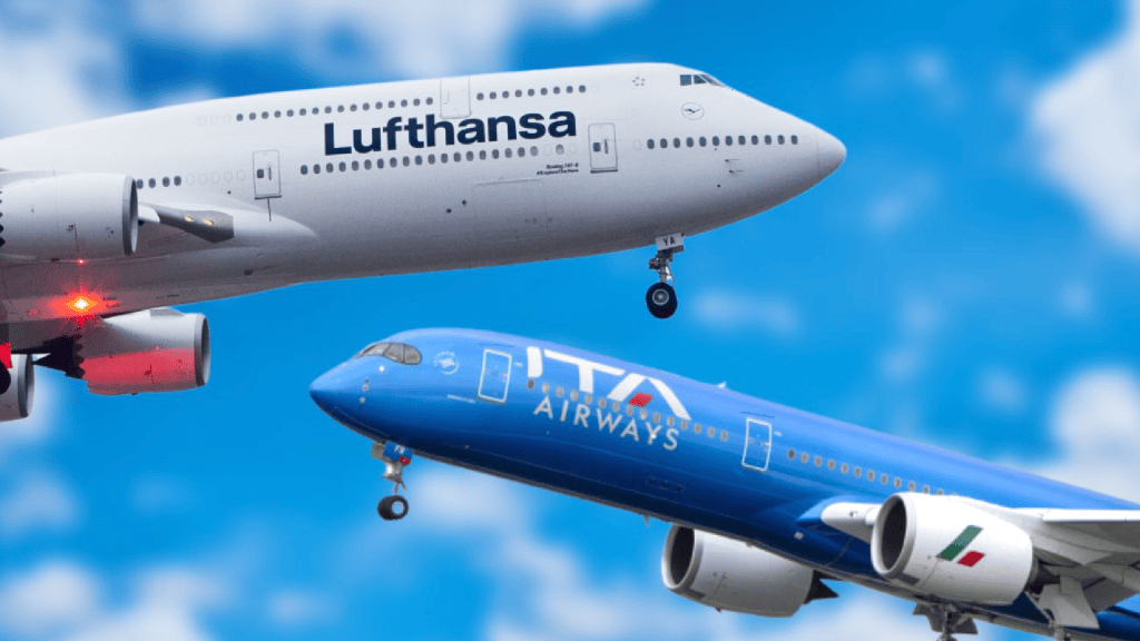 Lufthansa and ITA Airways aircraft side by side, symbolizing the new airline partnership.